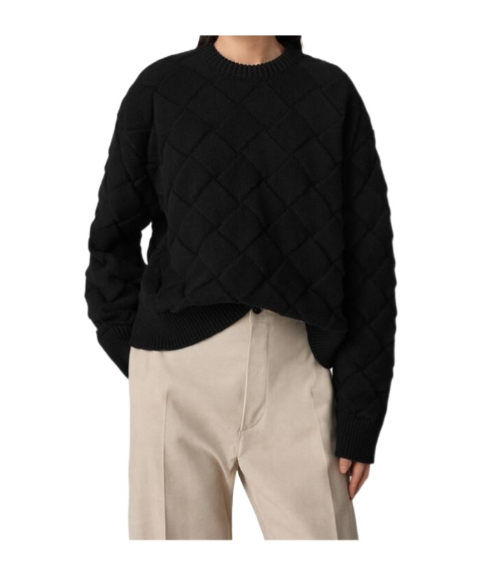 Bottega Veneta Intrecciato Wool Sweater In Black