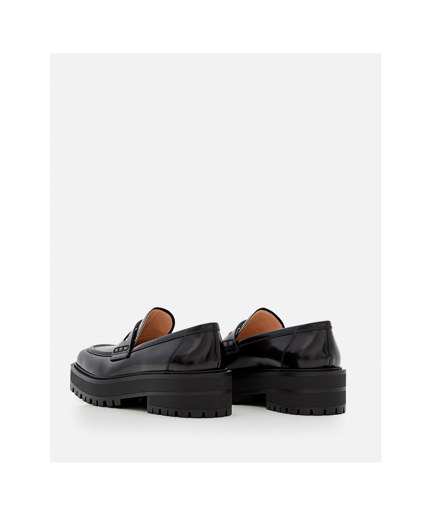 Gianvito Rossi Leather Chunky Sole Loafer Round Toe Glossy Finish In Black