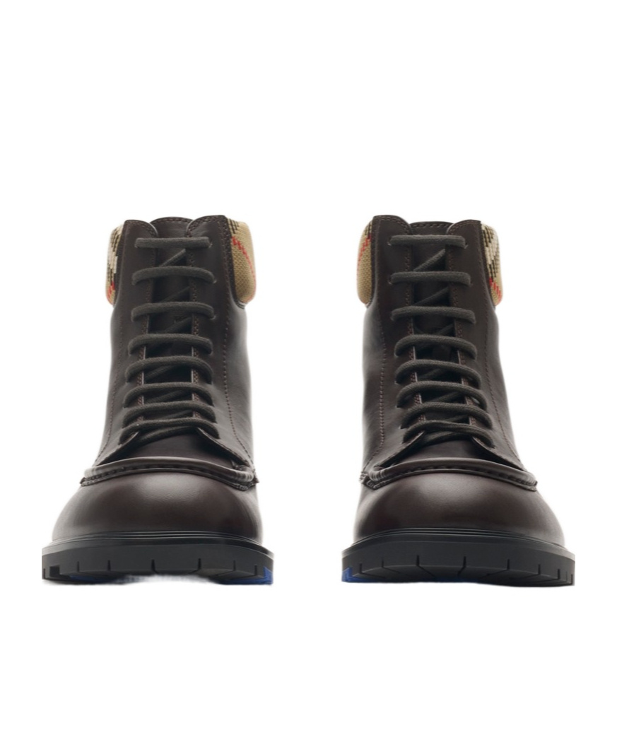 Burberry Leather Rogue Combat Boots In Brown