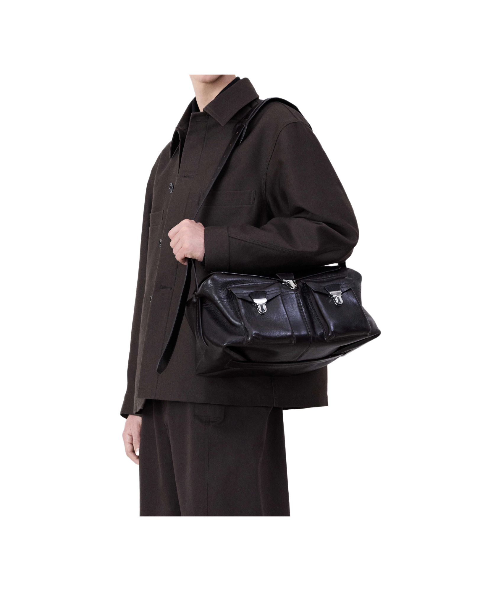 Lemaire Long-sleeved Snap Shirt In Black
