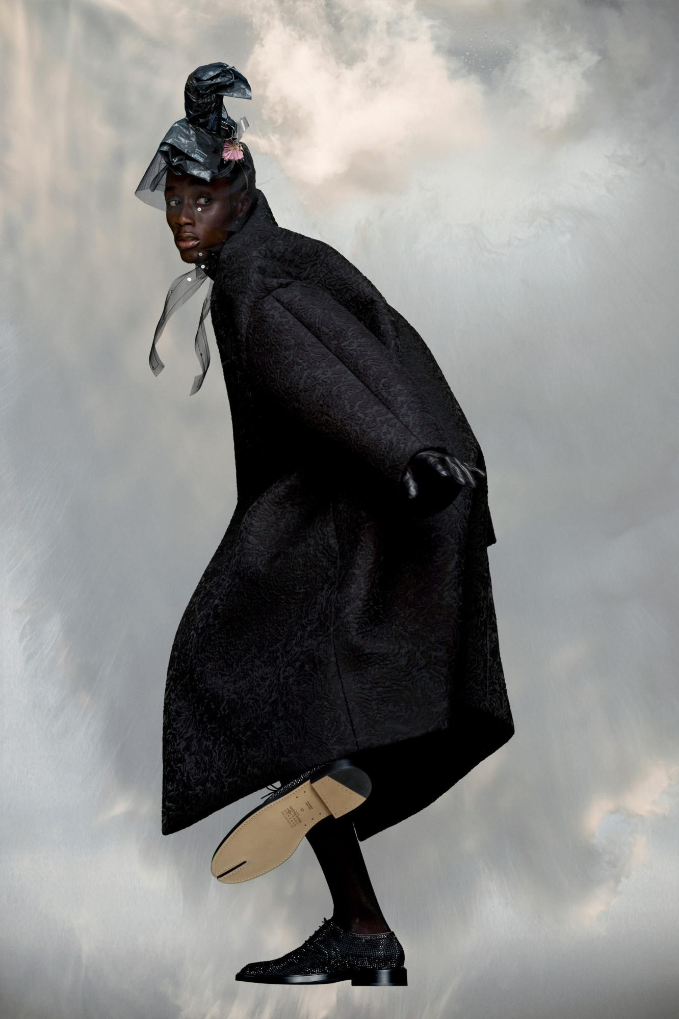 Maison Margiela Drop Shoulder Oversized Coat In Black