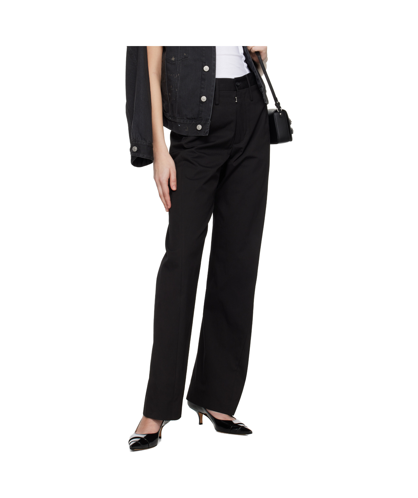 Mm6 Maison Margiela Black Light Cotton Gabardine Trousers In Black