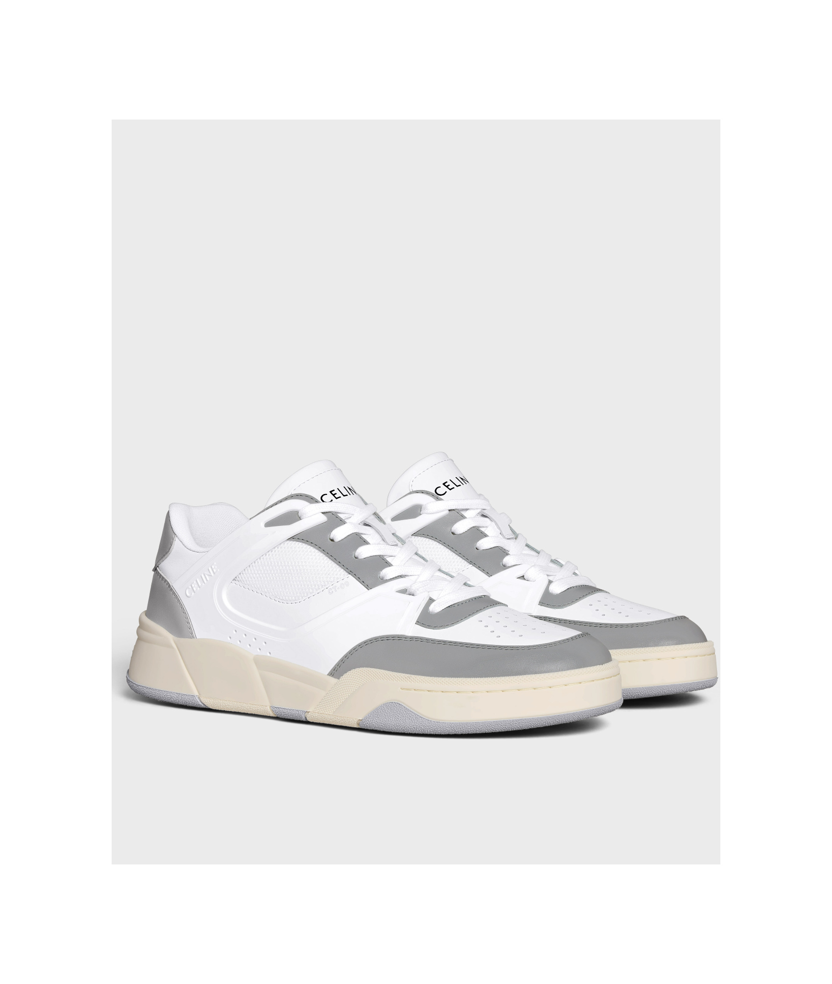Celine Trainer Ct-09 Low Lace-up Sneaker In Calfskin And Mesh In White