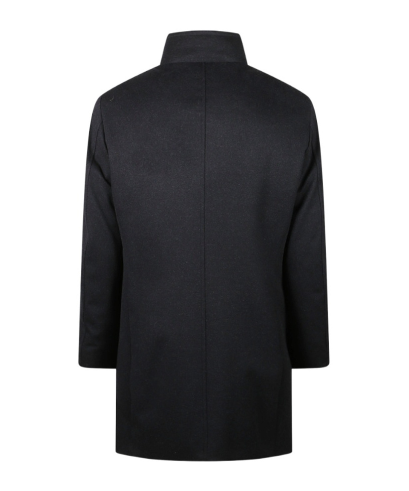 Moorer High-neck Button Overcoat In Black