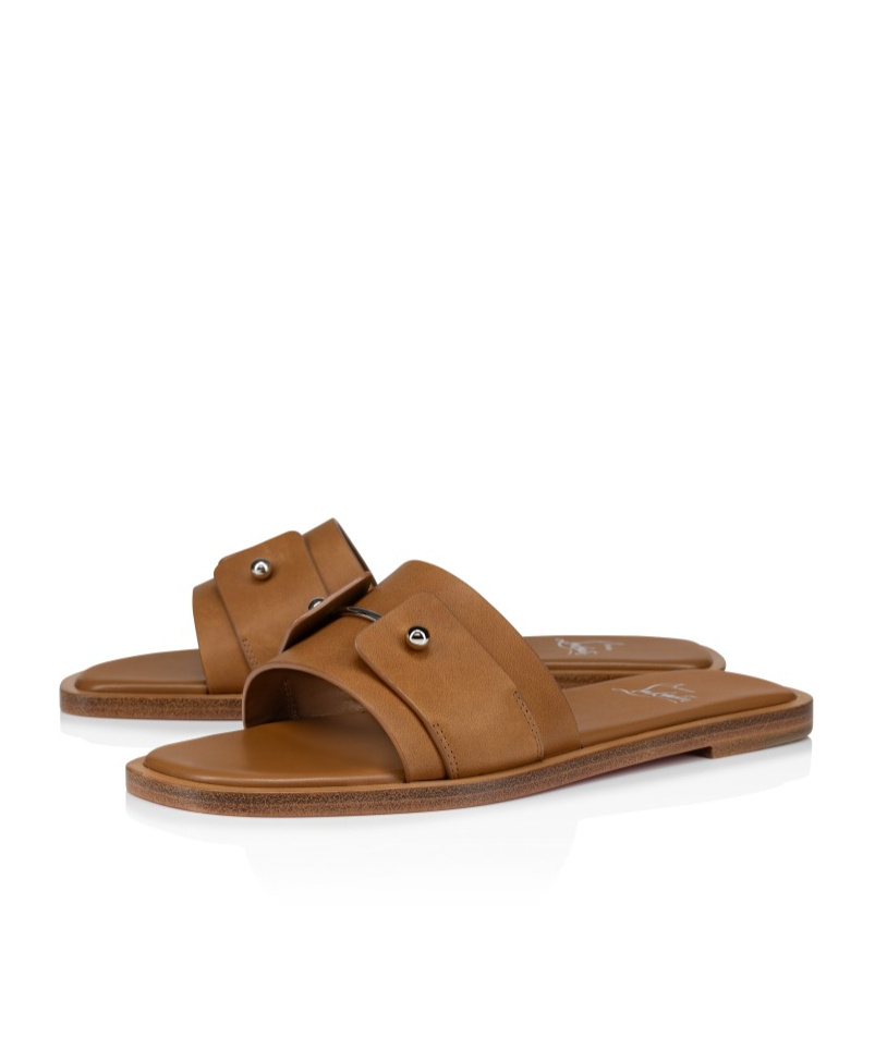 Christian Louboutin Chambelimule Leather Slides In Brown
