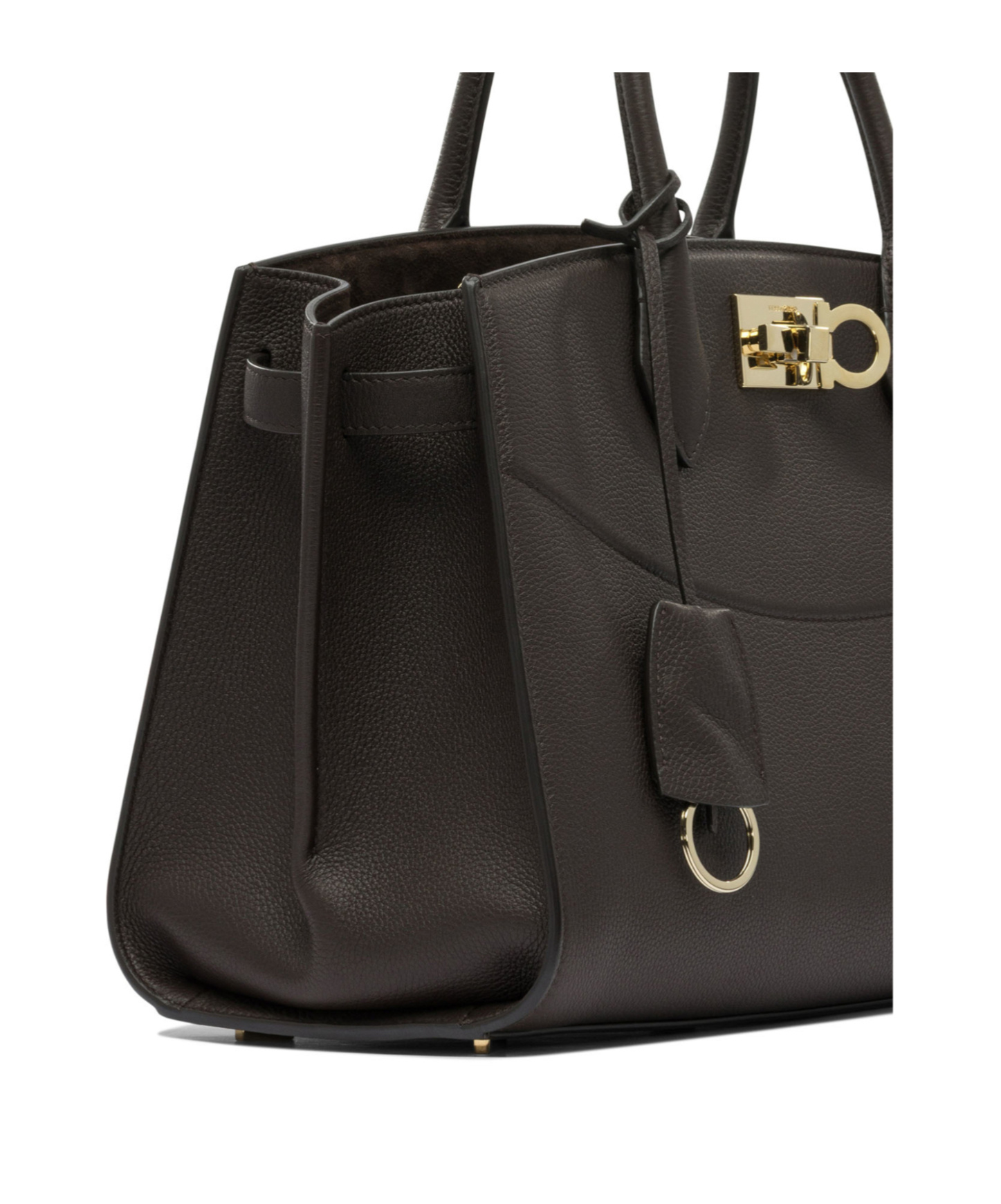 Ferragamo Structured Brown Calf Goat Leather Handbag In Brown
