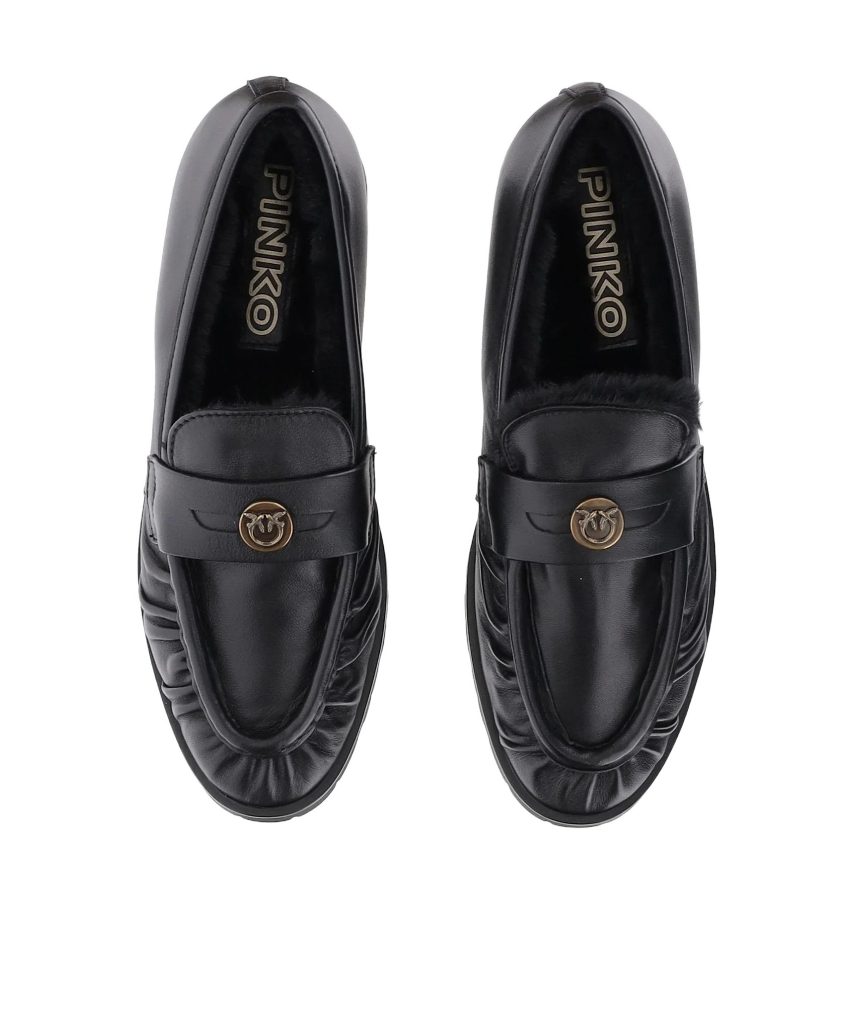 Pinko Minimalist Black Flats With Rounded Toe In Black