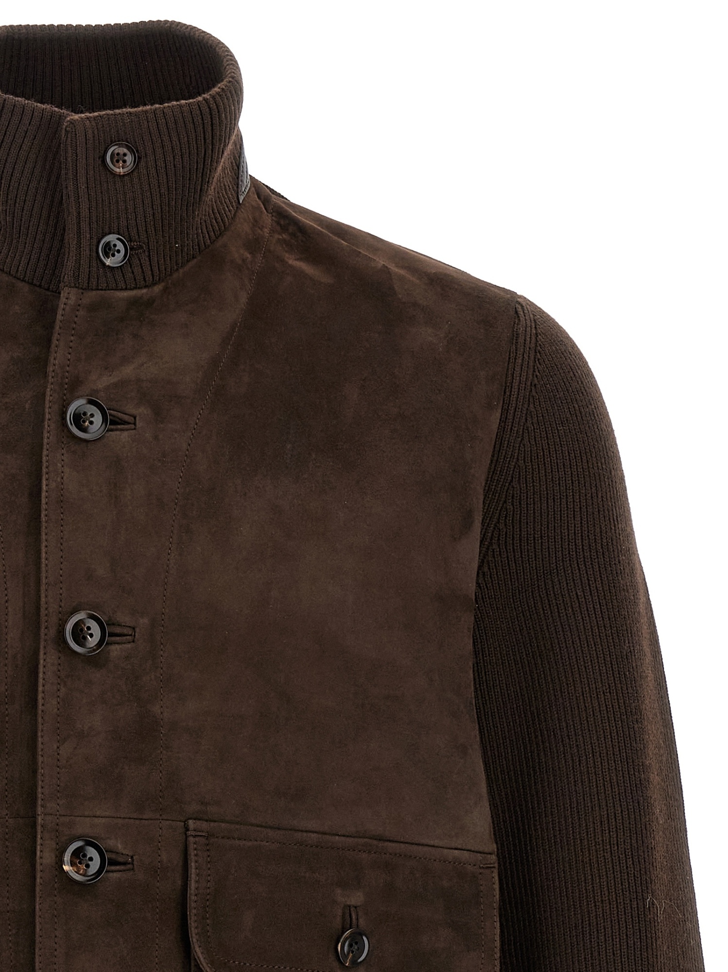 Tom Ford Mens Deep Brown Funnel-neck Ribbed-sleeve Suede And Wool Jacket In Brown