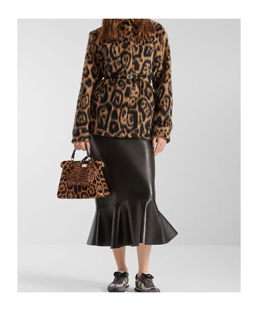 Fendi Go-to Jacket In Beige And Black Leo Wool In Animal Print