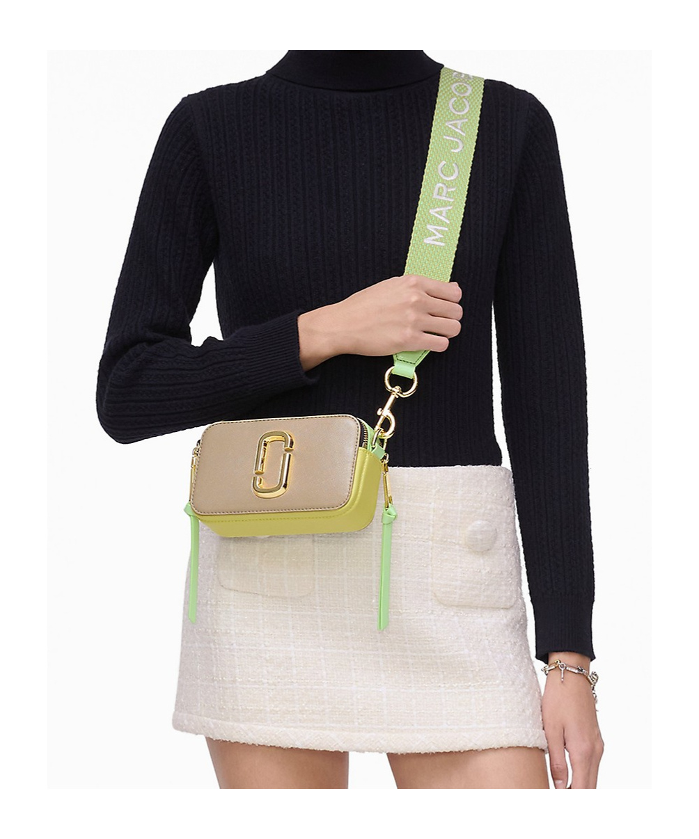 Marc Jacobs Beige And Acid Green Leather The Snapshot Crossbody Bag In Nude
