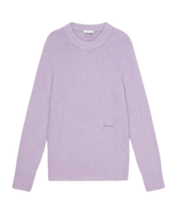 Ganni Brushed Long Sleeve Jumper In Purple