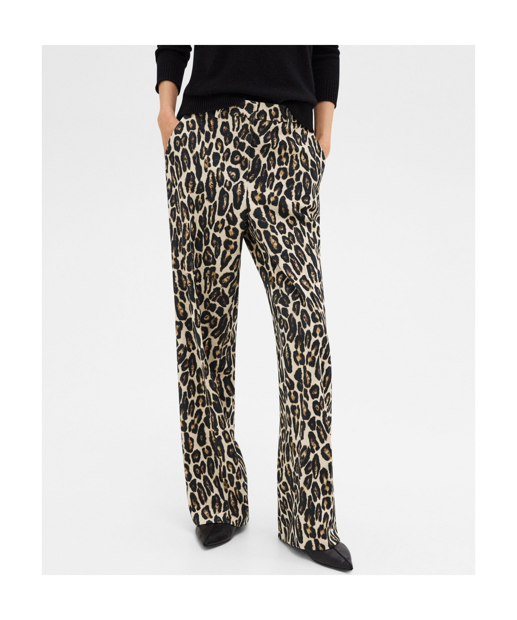 THEORY THEORY STRETCH LEOPARD RELAXED STRAIGHT PANTS 