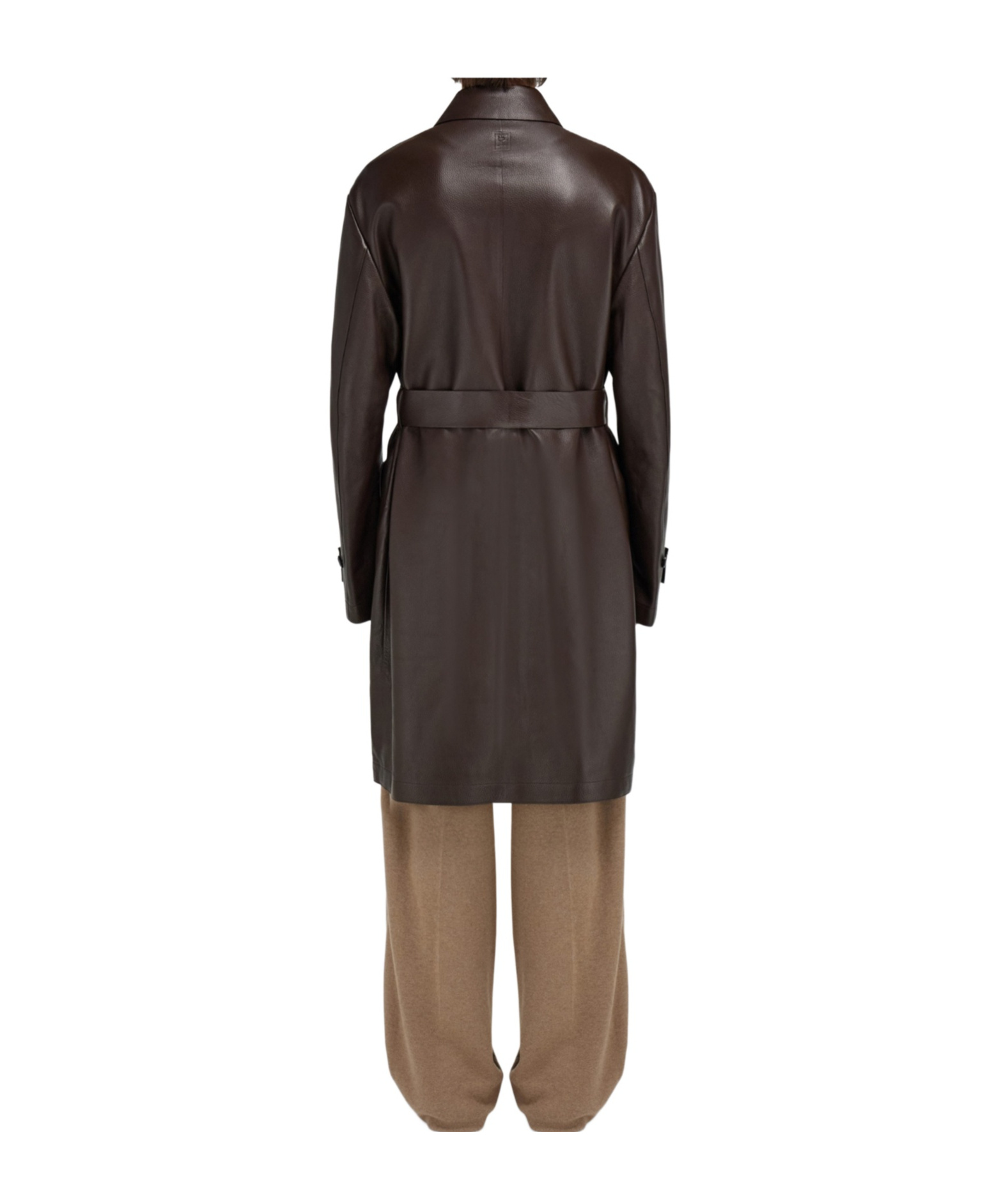 Ferragamo Long Leather Trench Coat With Belted Waist In Brown