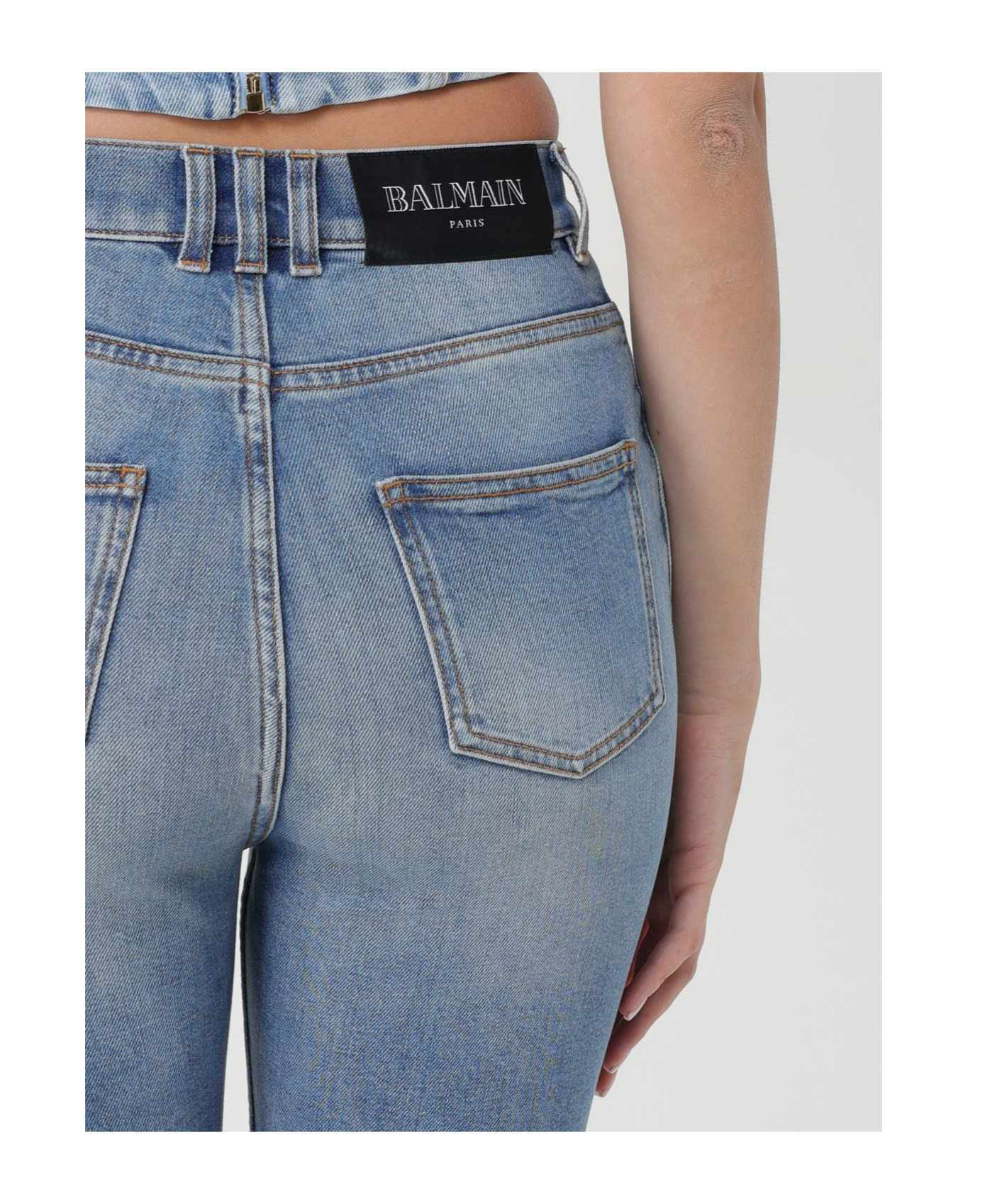 BALMAIN LOGO-PATCH TAPERED JEANS