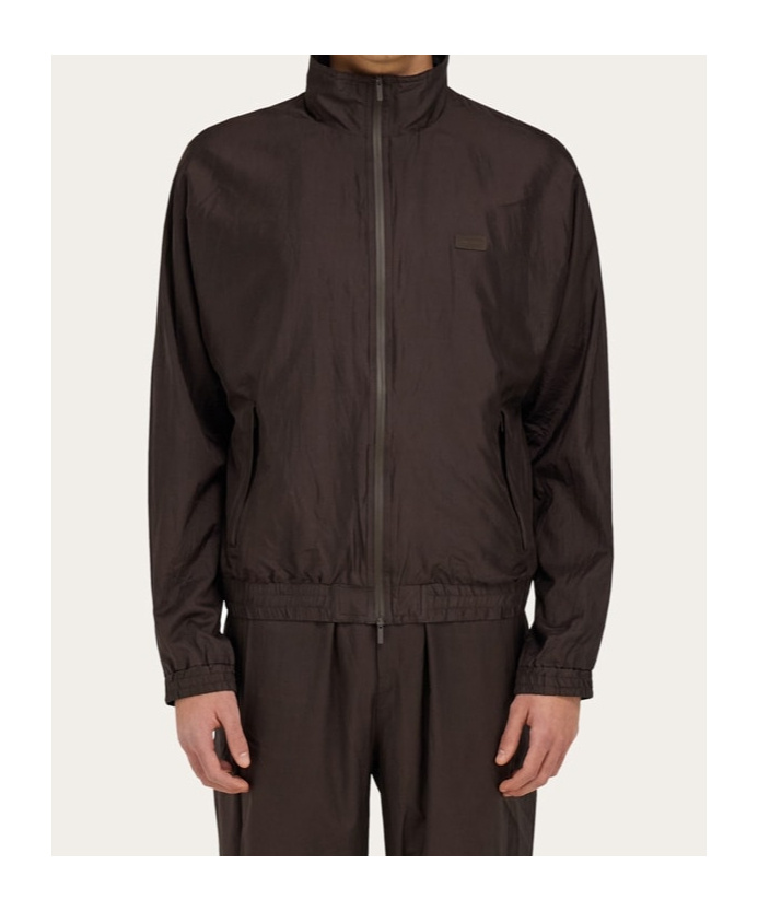 Ferragamo Silk-blend Lightweight Zip-up Jacket In Brown
