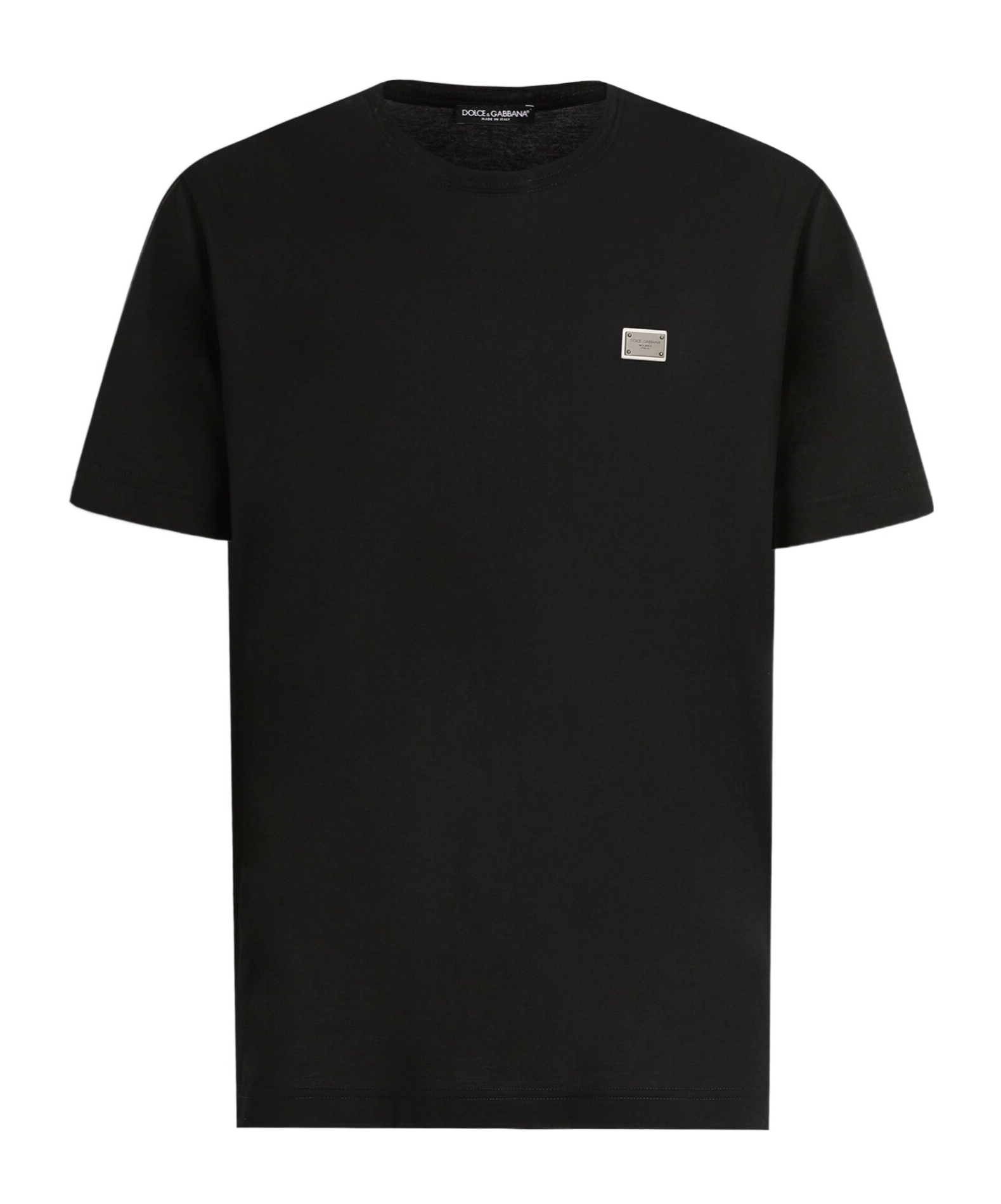 Dolce & Gabbana Cotton T-shirt With Metal Plaque Featuring Front Logo In Black