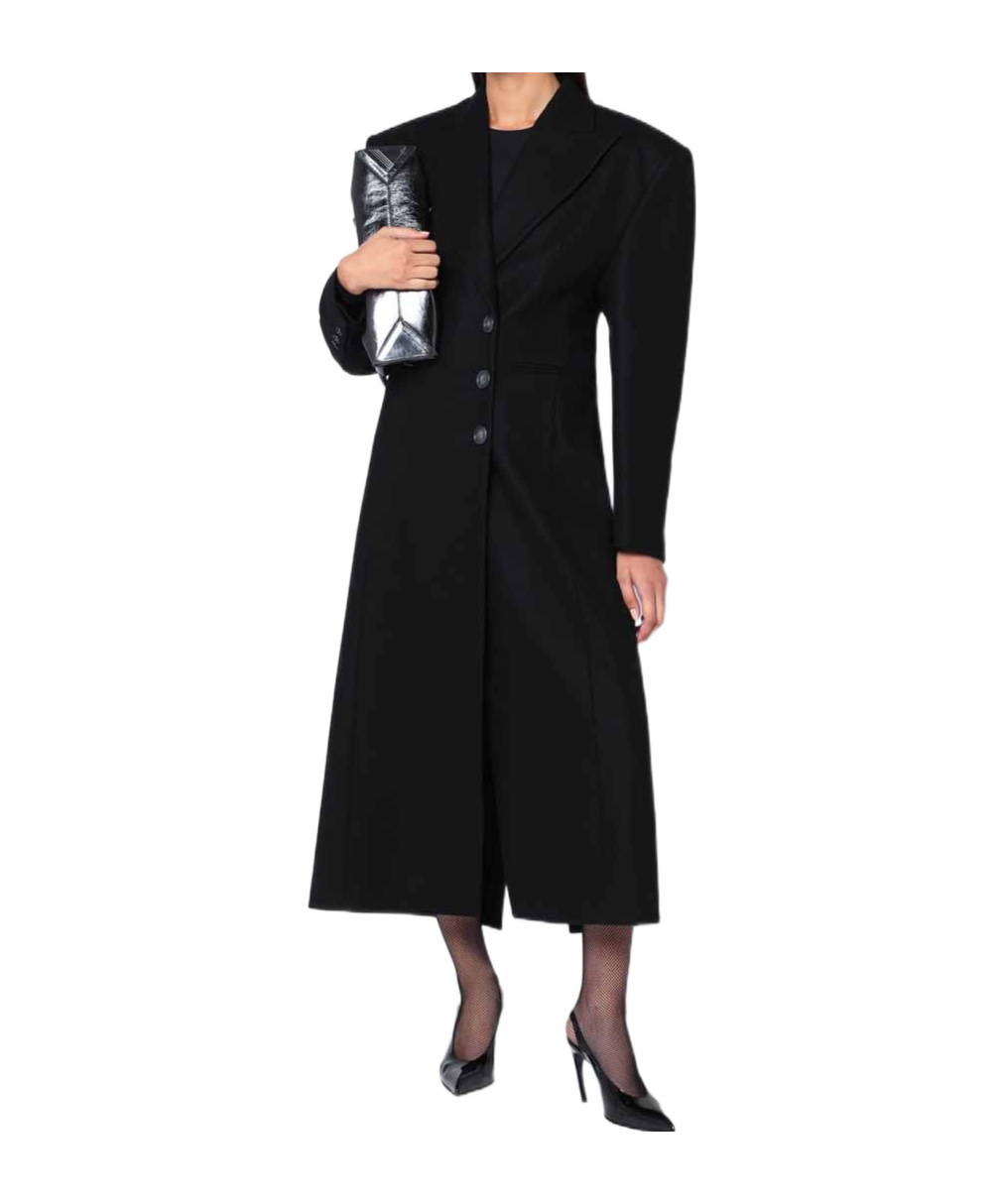 The Andamane Long Wool Coat With Single Breasted Button Detailing In Black