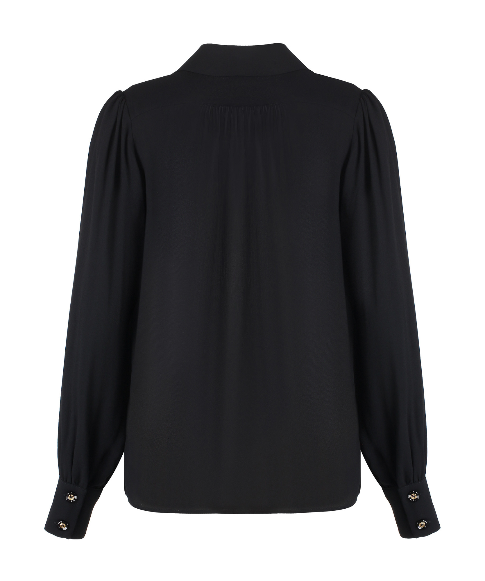Elisabetta Franchi Sheer Fabric Collared Neck Gold Chain Long Sleeves In Black