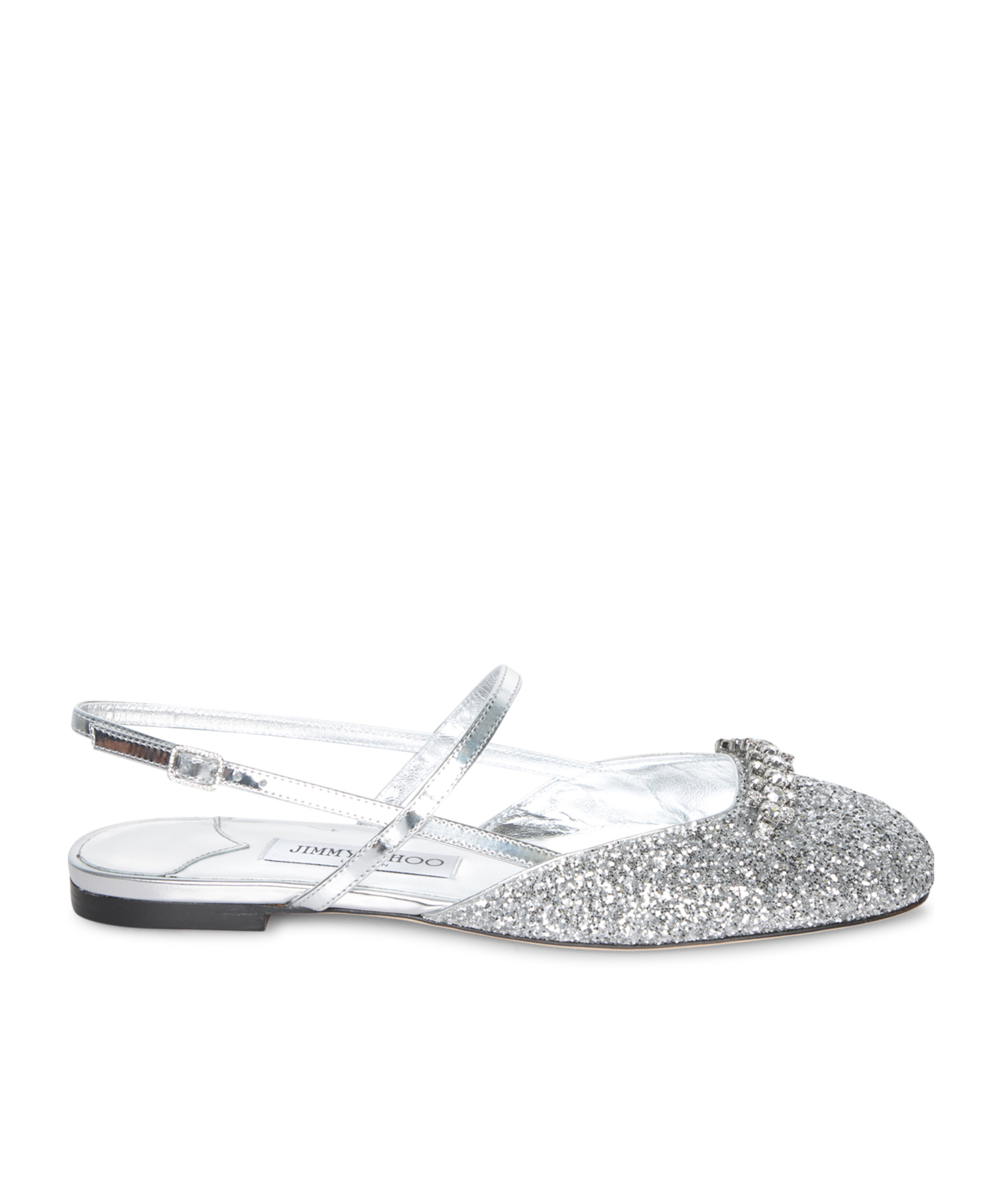 Jimmy Choo Glitter Pointed Toe Sandals With Embellished Detail In Silver