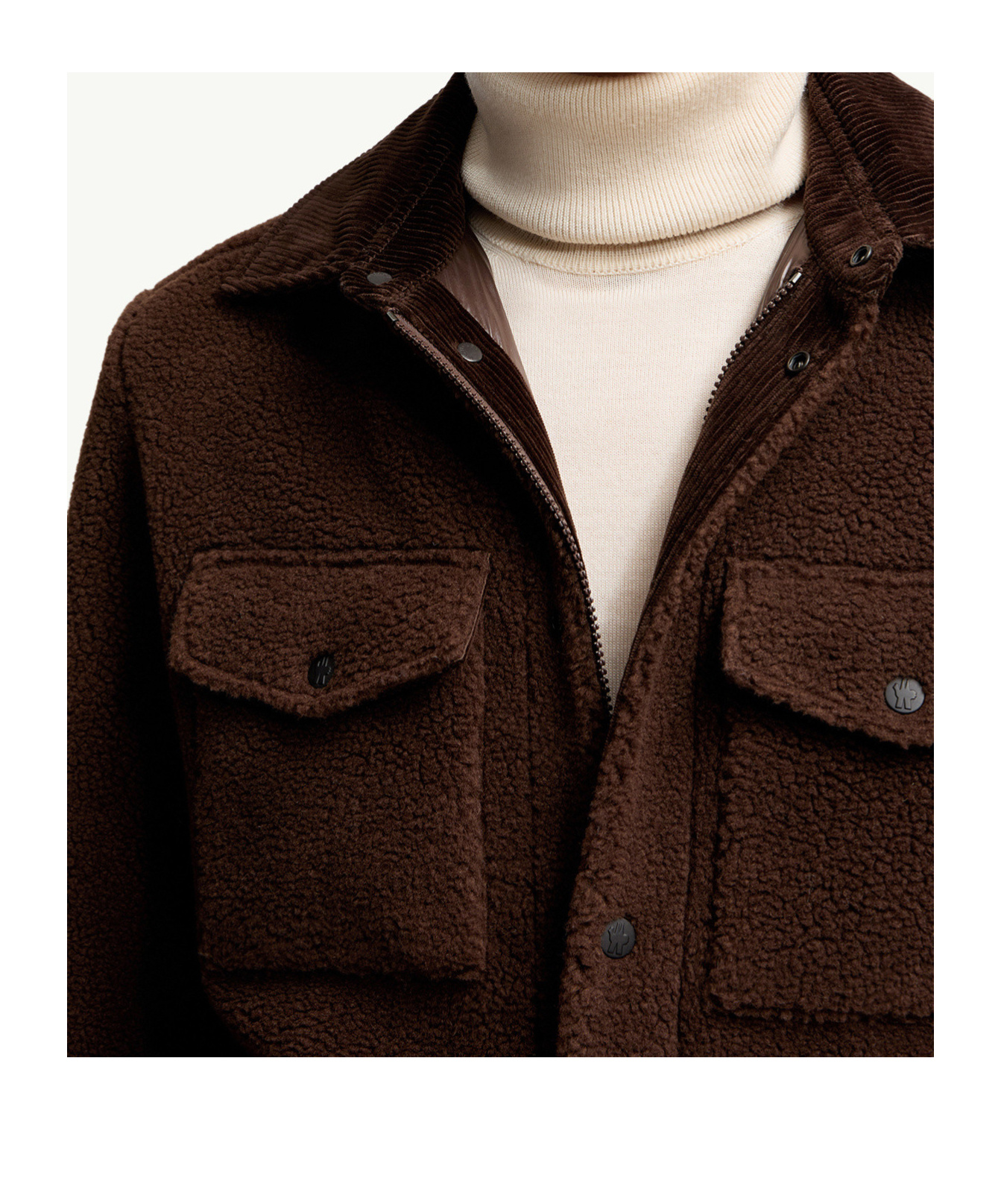 Moncler Cozy Jacket With Chest Pockets And Corduroy Collar In Brown