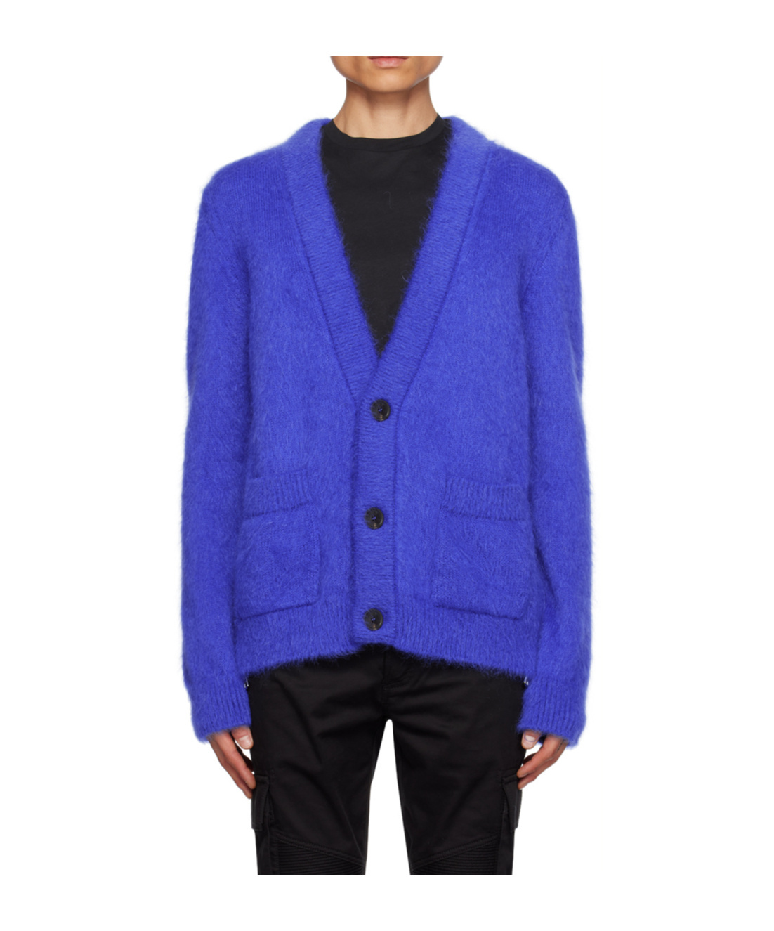Shop Balmain V-neck Brushed Cardigan In Blue
