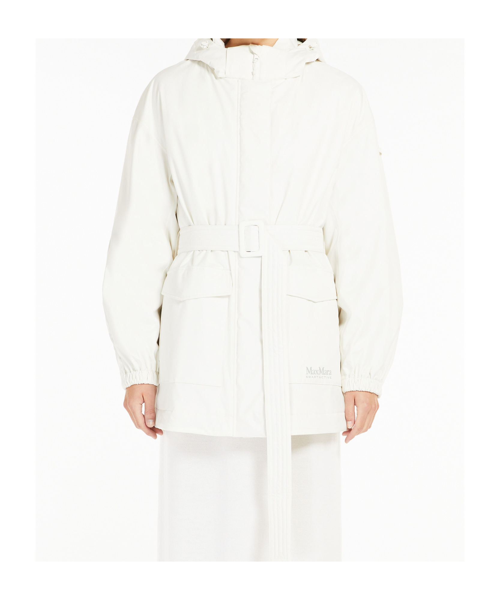 Max Mara Technology Twill Parka Coat In White
