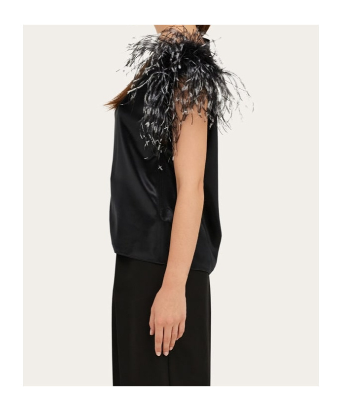 Ferragamo Asymmetrisches Oberteil Mit Federbesatz In Black