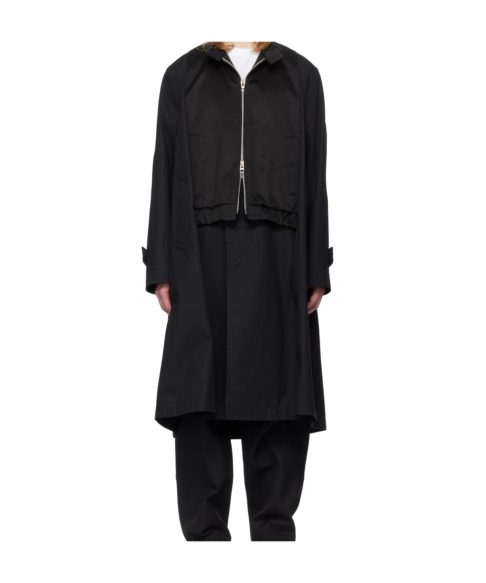 Sacai Black Cotton Chino X Gabardine Coat In Black