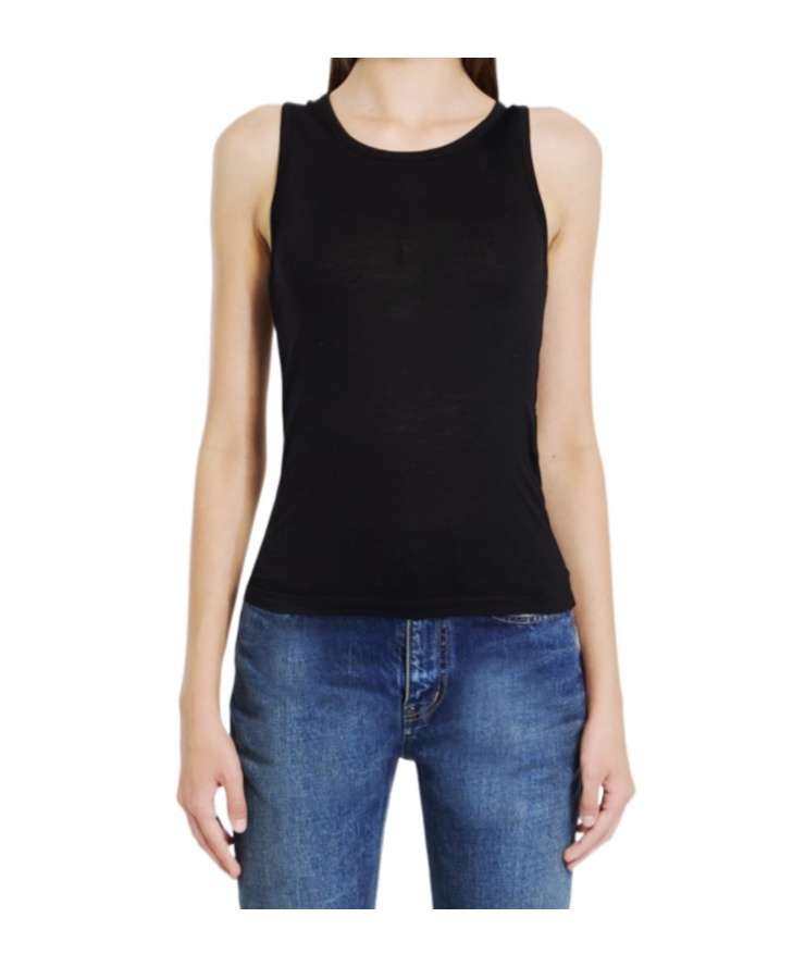 Saint Laurent Logo-embroidered Tank Top In Black