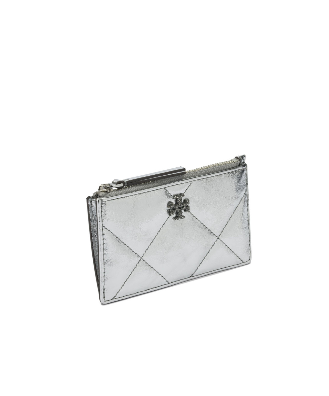 Tory Burch Metallic Quilted Wallets And Card Holders In Silver