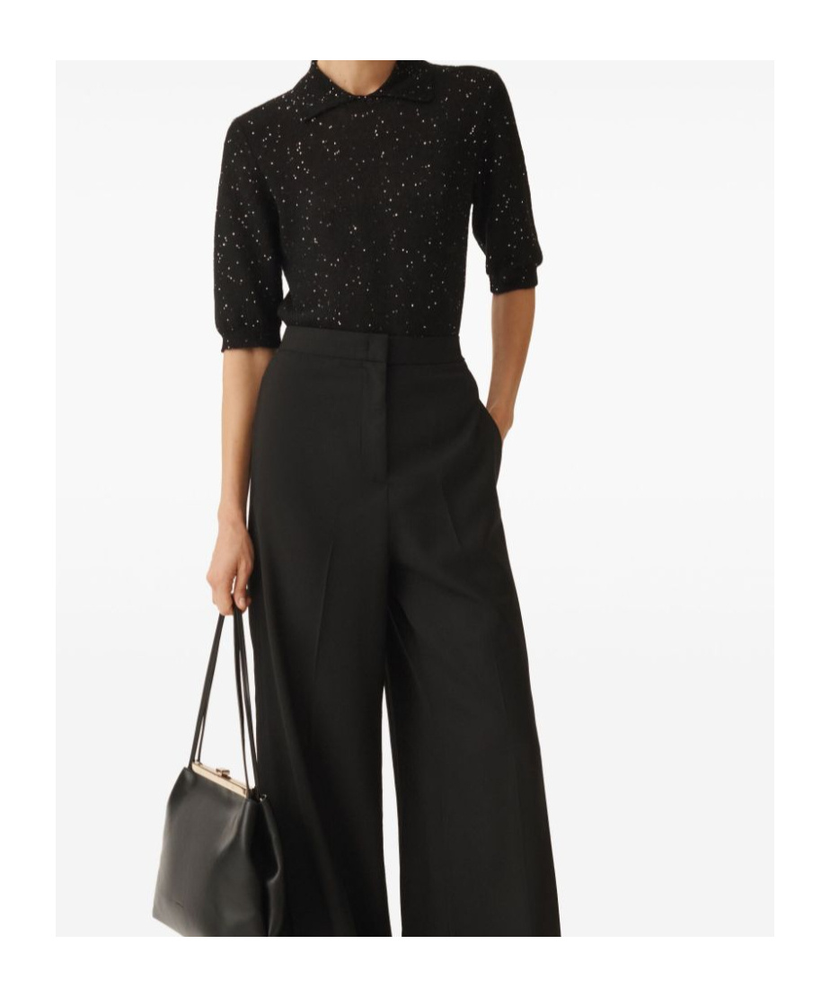 Fabiana Filippi Collared Sequin Polo Top In Black