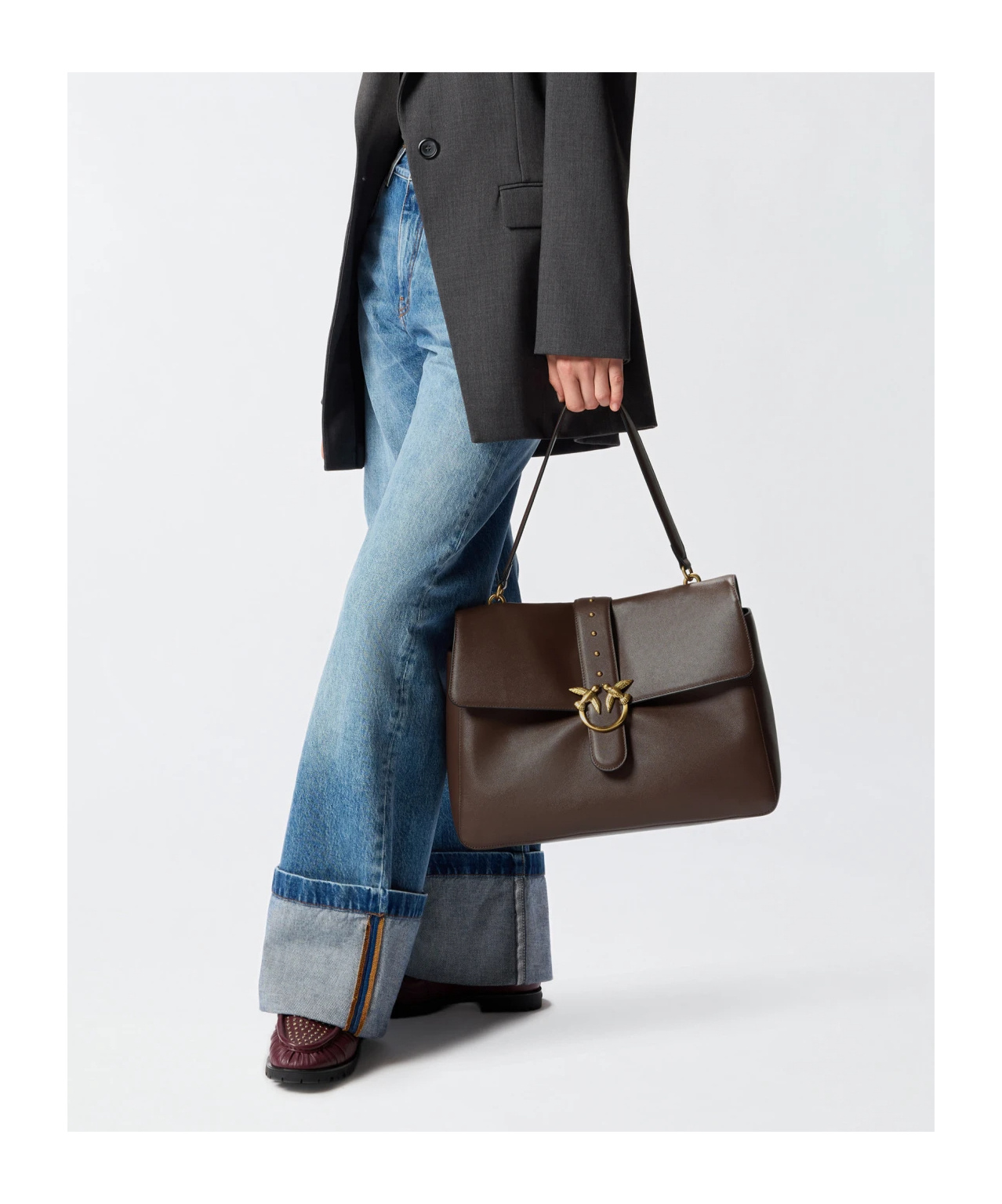 Pinko Leather Maxi Love Bag Slouchy Shoulder Bag In Brown