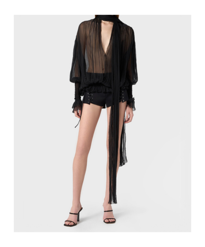 Blumarine Pleated Blouse In Silk Chiffon