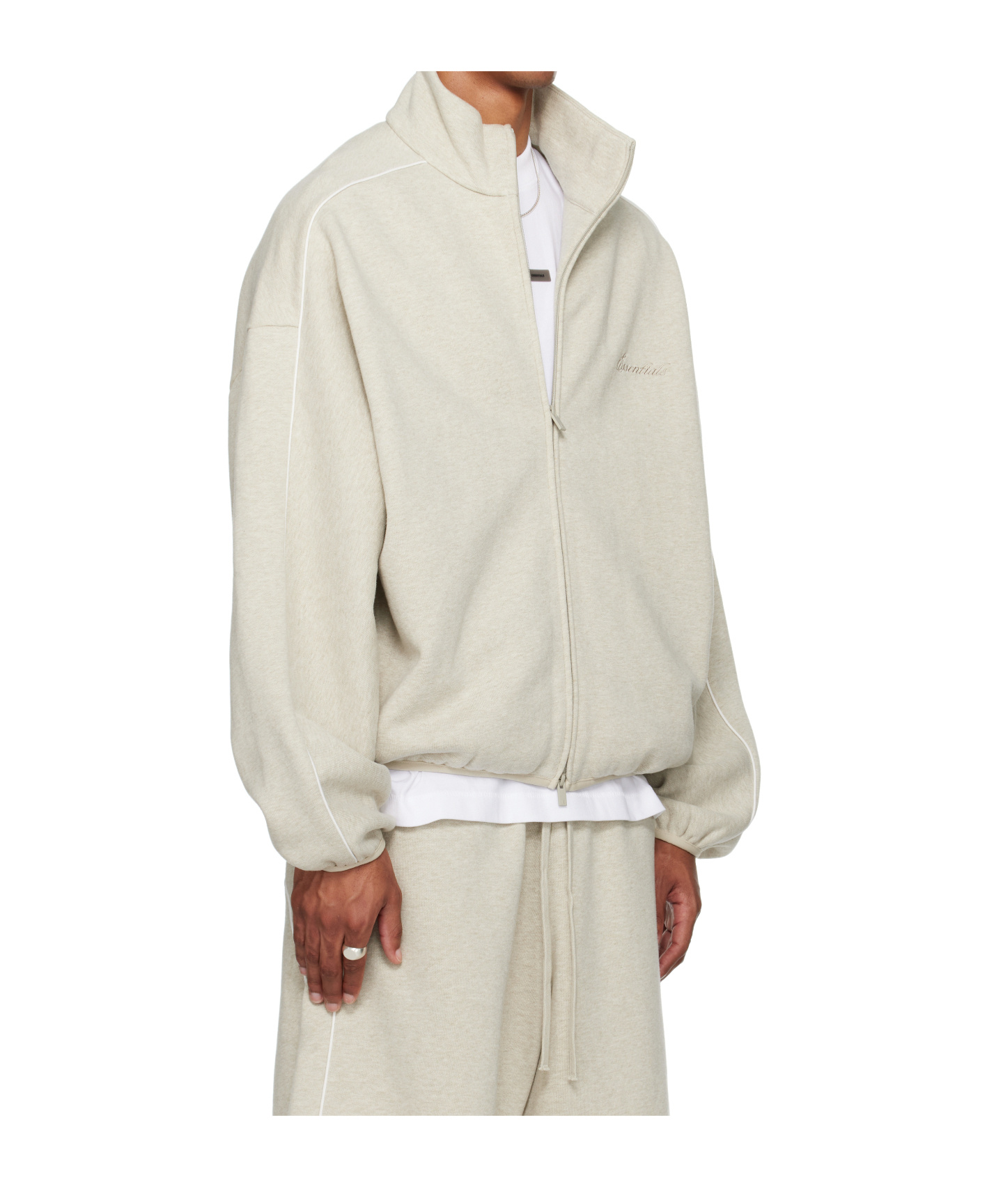 Essentials Beige Modern Fit Fleece Track Jacket In Neutral