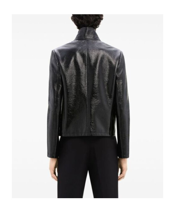 COURRÈGES LOGO-EMBOSSED PATENT BIKER JACKET 