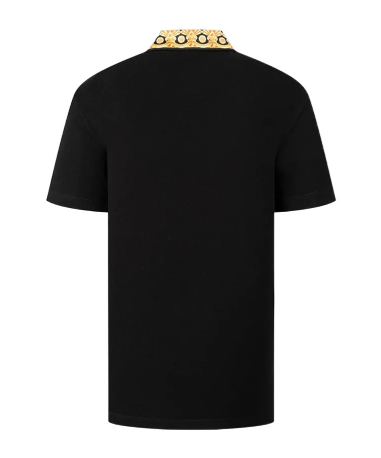 Versace Embroidered Cotton Polo Shirt In Black