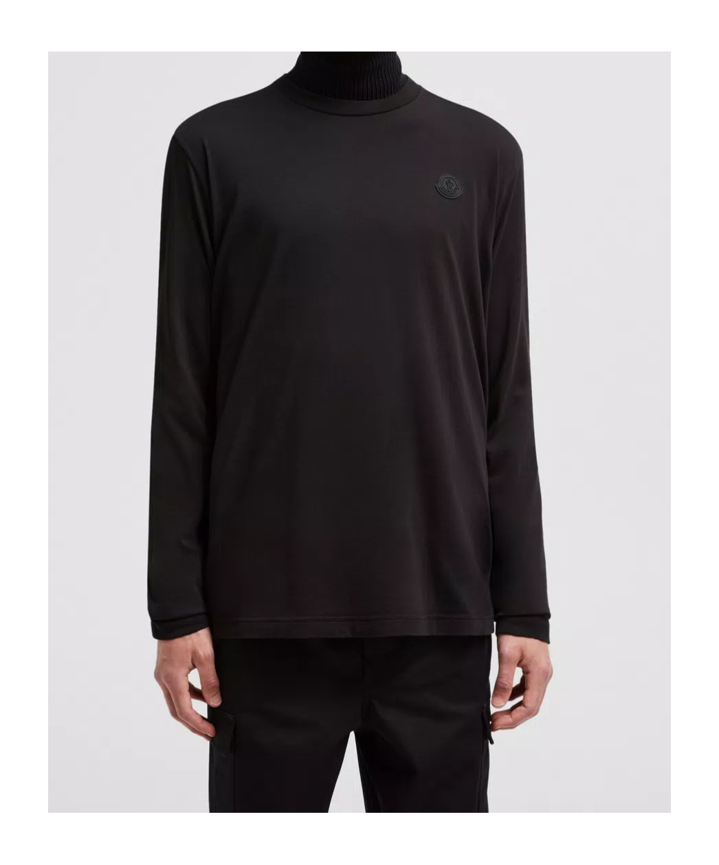 Moncler T-shirt À Manches Longues En Coton Avec Imprimé Au Dos In Black