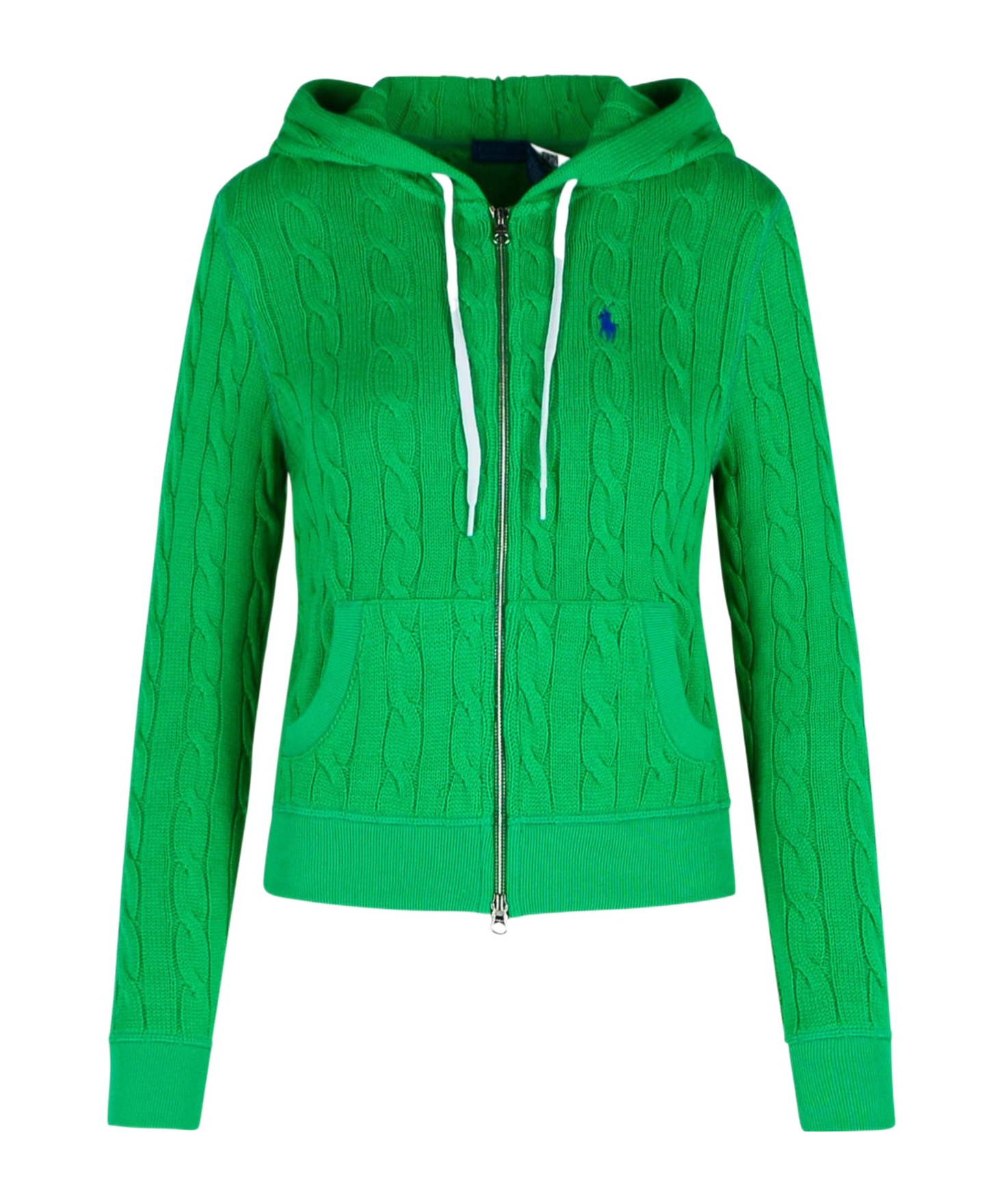 Polo Ralph Lauren Textured Cable Knit Hoodie With Full Zip Closure In Bright Green