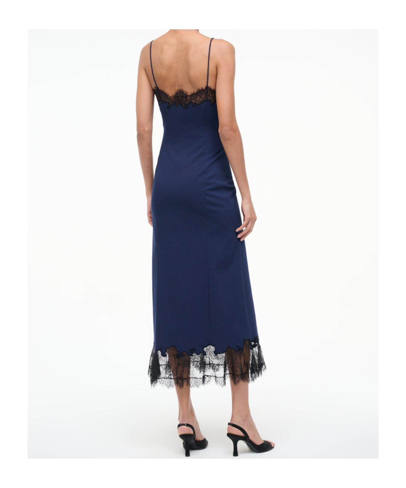 Staud Nadia Lace-trim Midi Dress In Blue