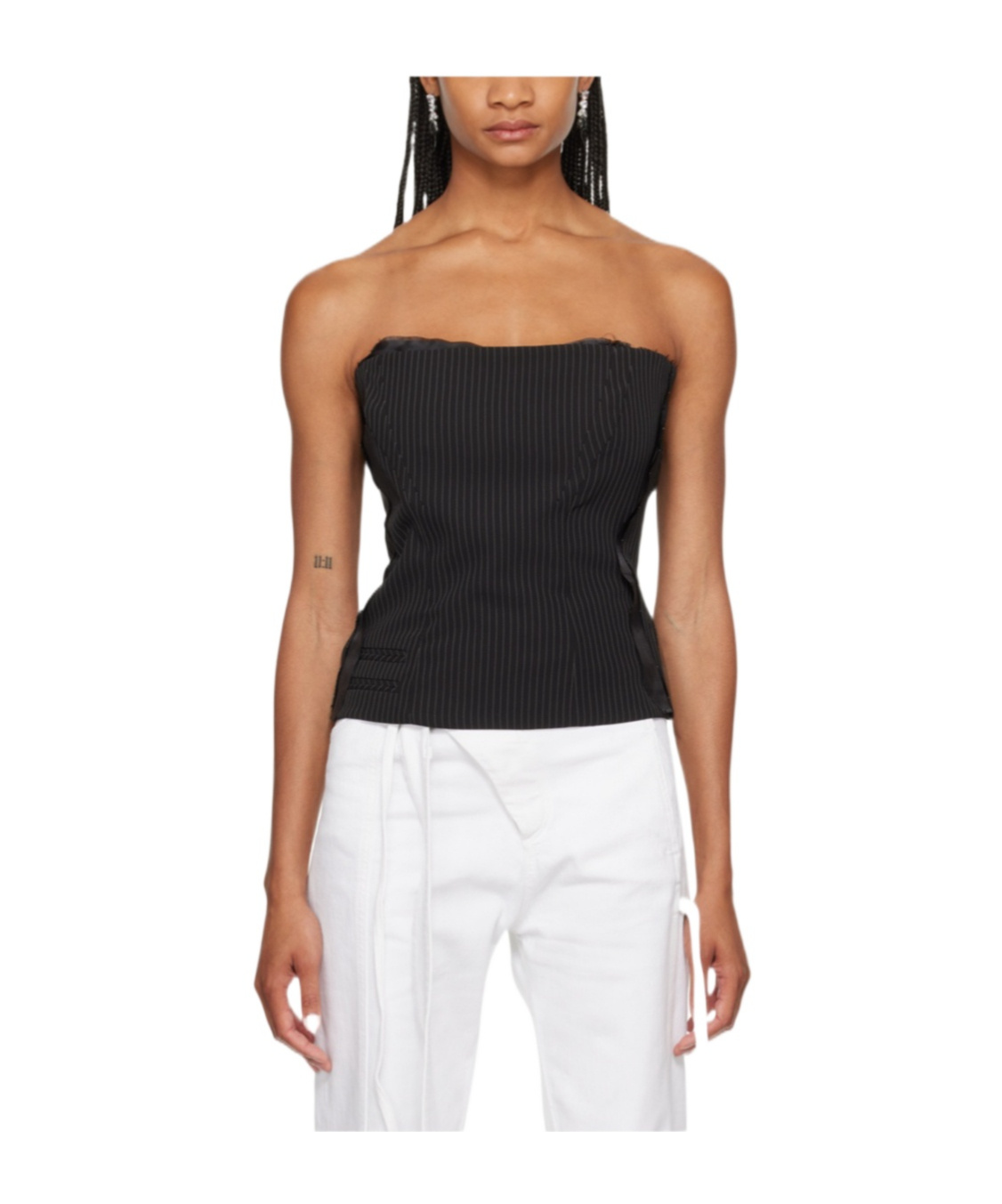 Ottolinger Pinstriped Deconstructed Corset Top In White