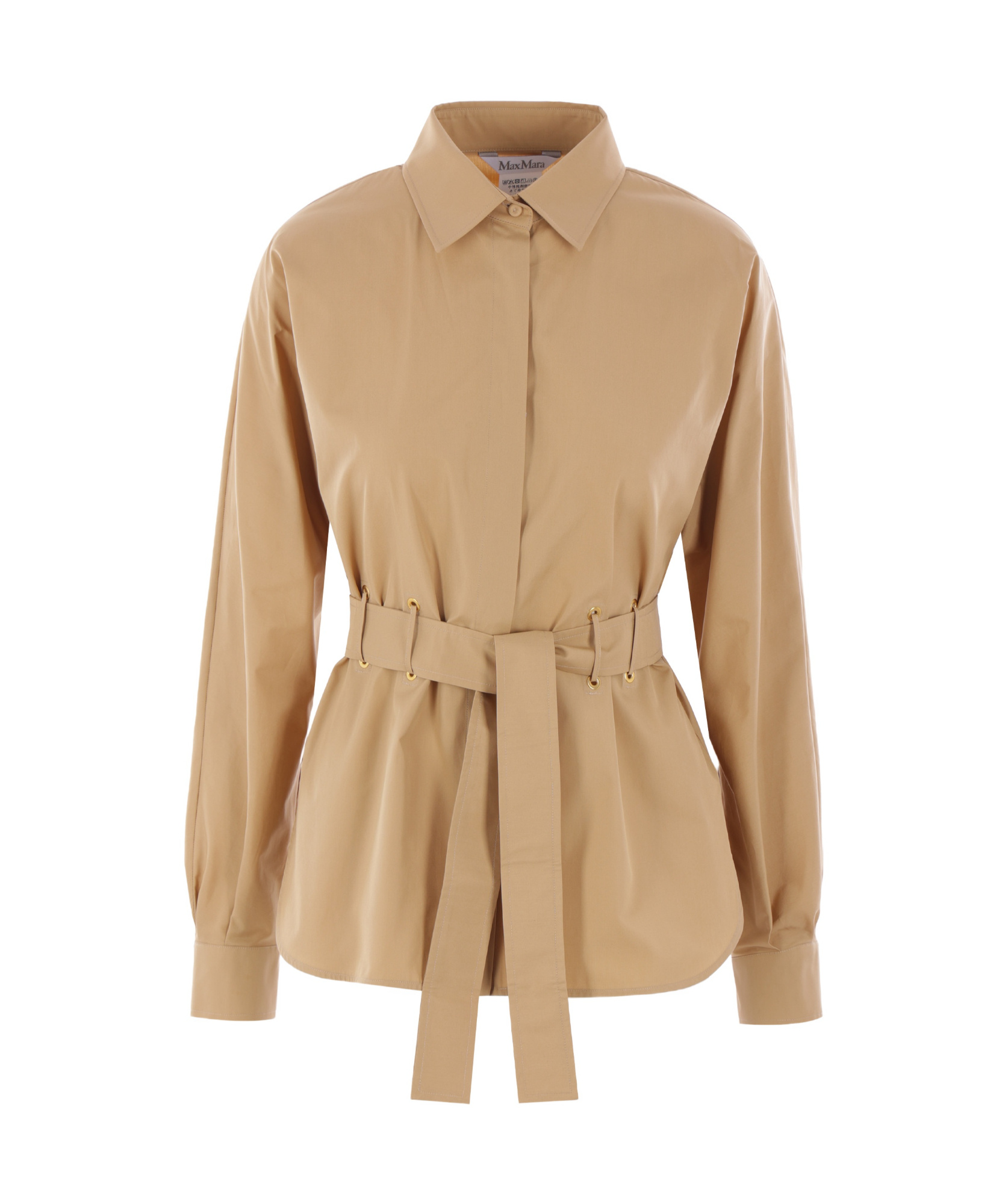 Max Mara Belted Button-up Long-sleeved Shirt In Nude