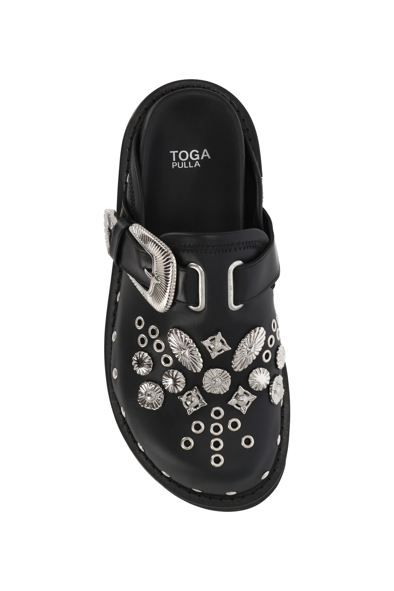 Toga Studded Leather Mules In Black