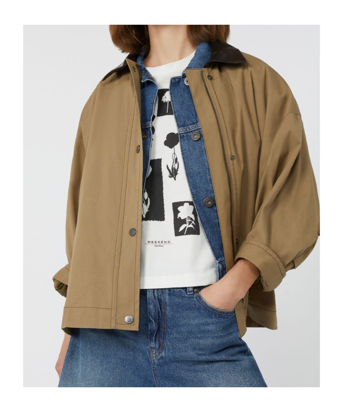Weekend Max Mara Omens Desert Dorema Contrast-collar Cotton Blend Jacket In Brown
