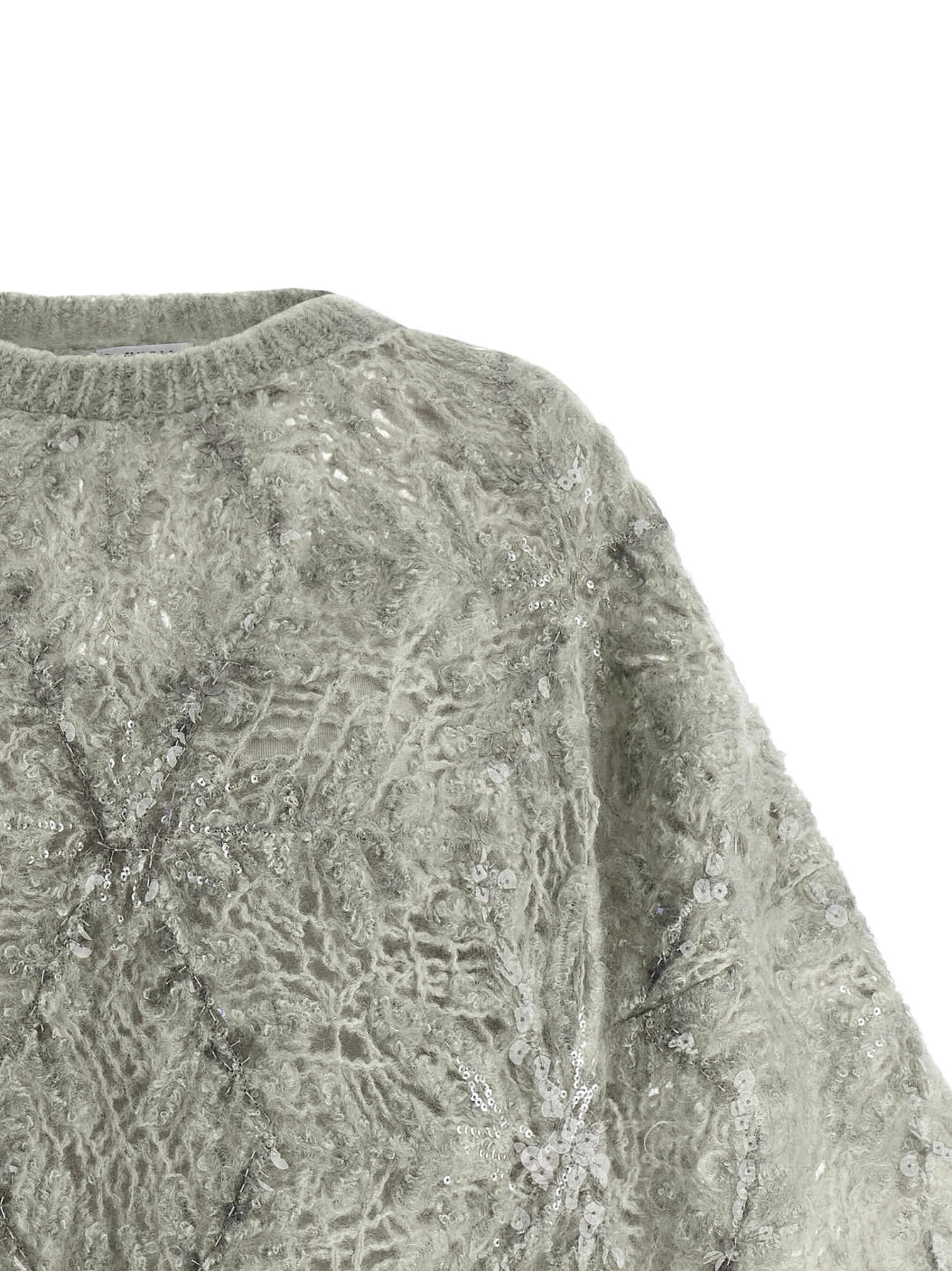 Brunello Cucinelli Short Sleeve Textured Sweater Featuring Sequins In Gray
