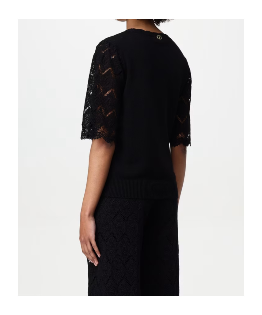 Shop Twinset Lace-sleeved Blouse
