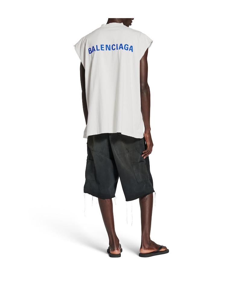 Balenciaga Men's Ripped Off Shorts In Black/green/red In Black