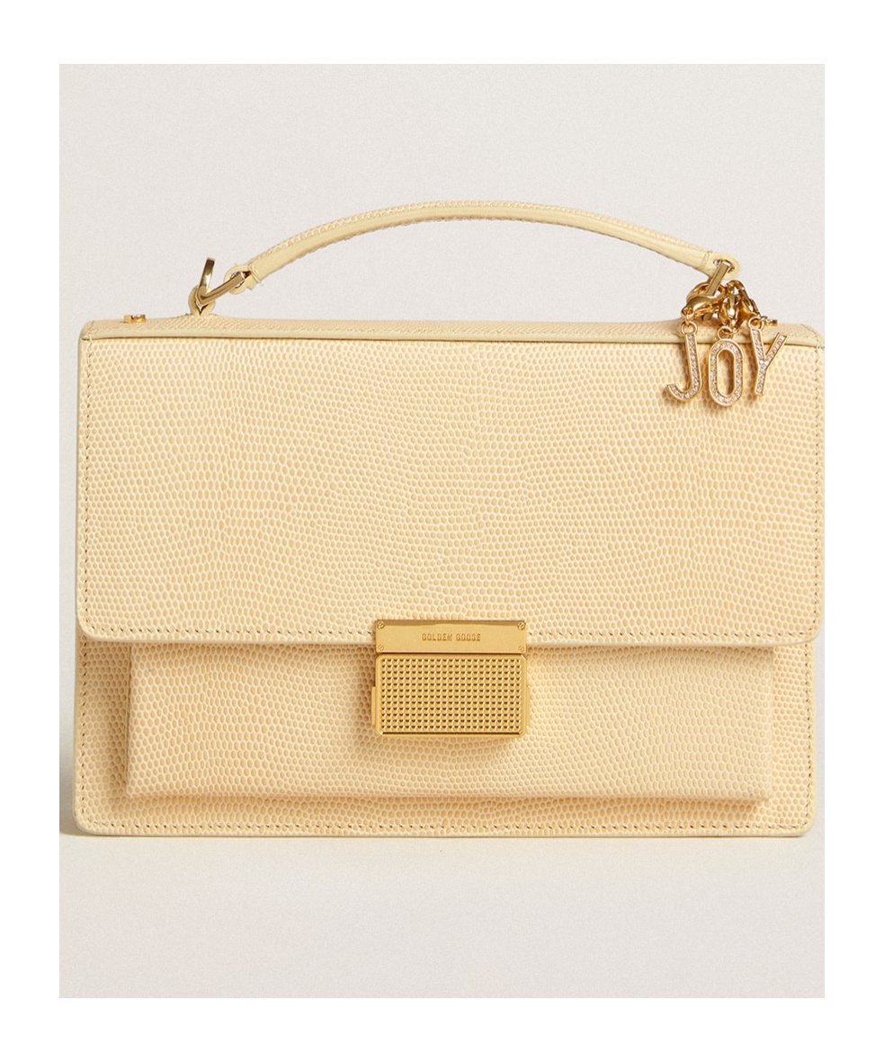 GOLDEN GOOSE VENEZIA BAG IN BEIGE PYTHON-PRINT LEATHER WITH GOLD DETAILS 