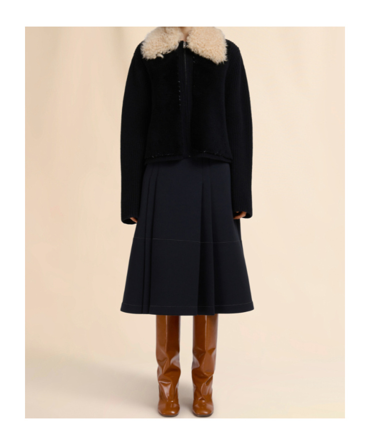 Marni Knitted Jacket With Faux Fur Collar In Black