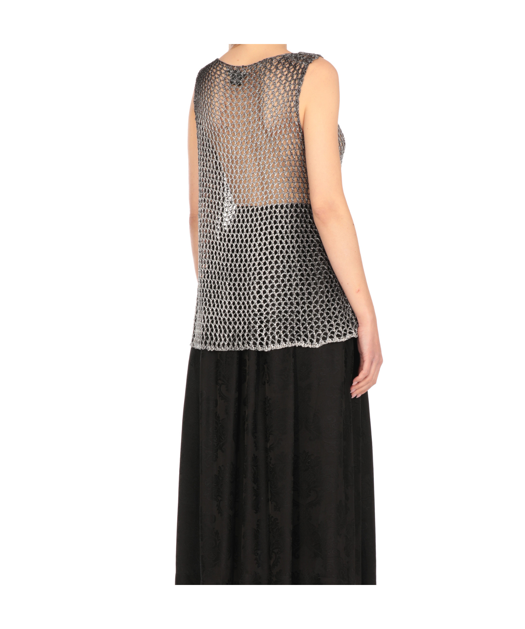 Avant Toi All-over Net Pattern Grey Viscose Top In Black