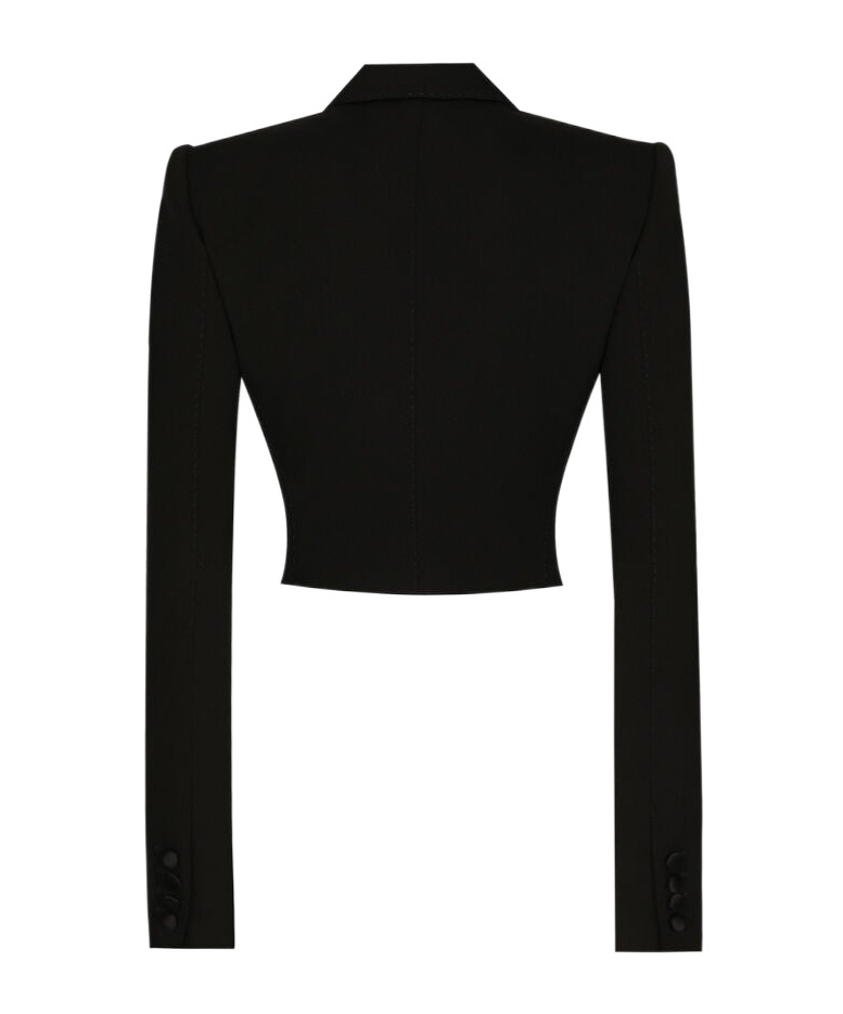 Dolce & Gabbana Short Double-breasted Wool Gabardine Tuxedo Jacket In Black